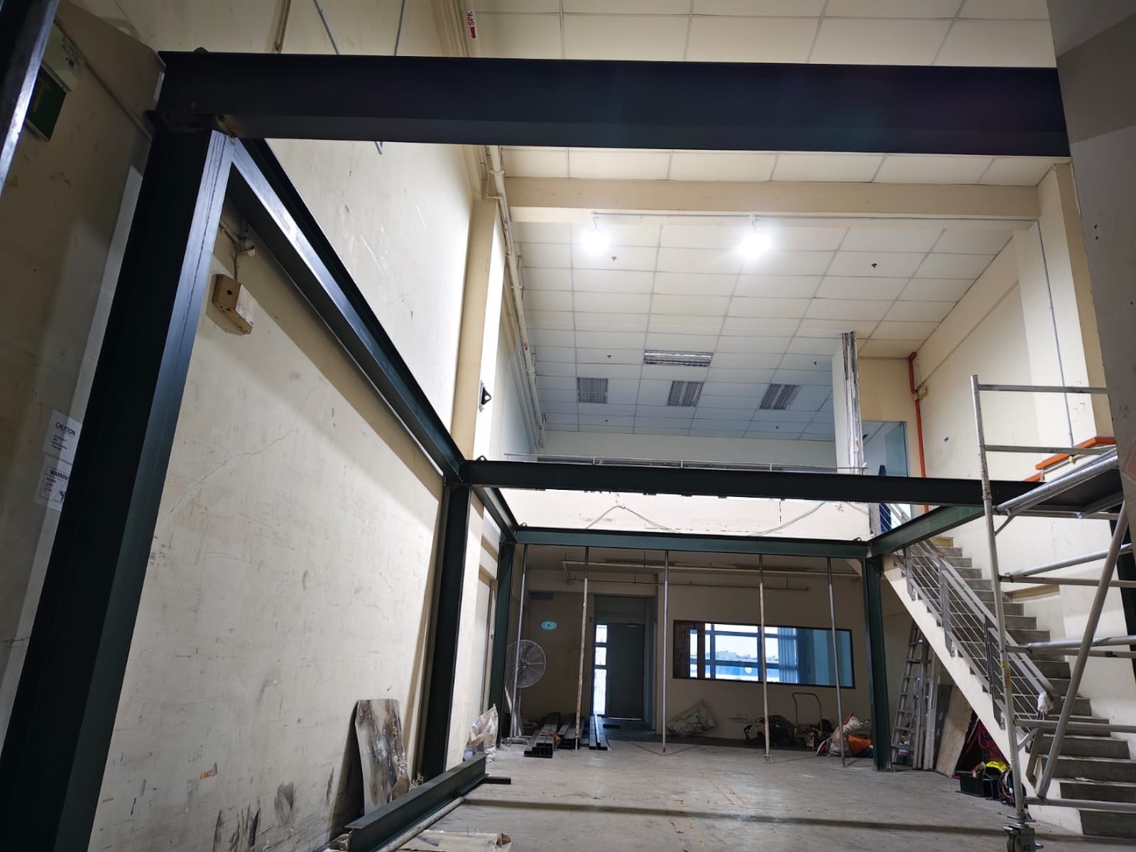 Structural steel mezzanine fabrication at Frontier Industrial Building, Singapore